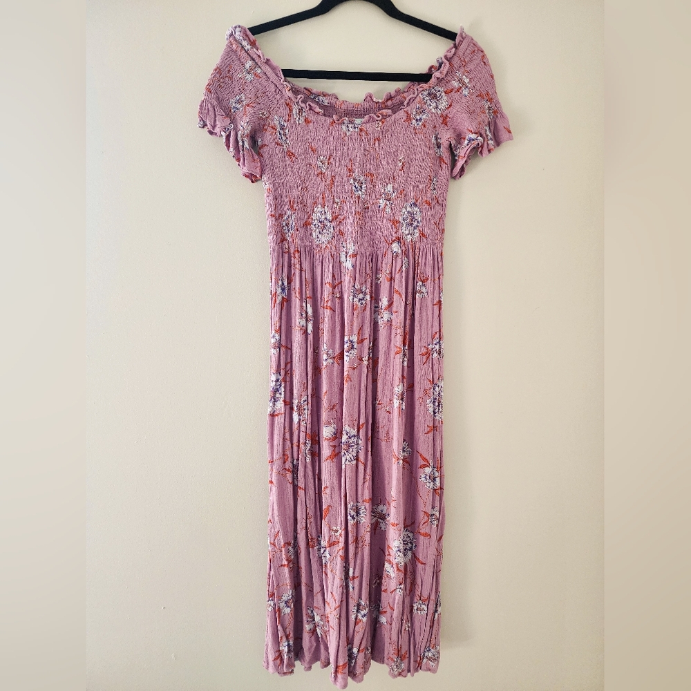 Mauve Midi with Off-the-Shoulder Flutter Sleeves M
